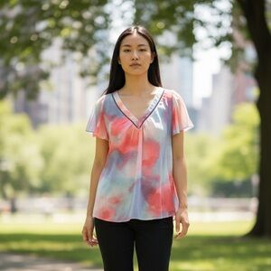 Zac & Rachel Flutter Sleeve Tie Dye Blouse NWT